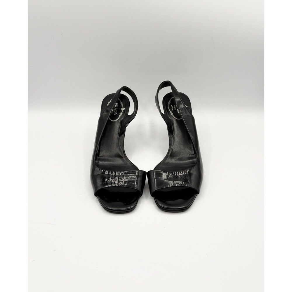 Prada Black Patent Leather Slingback Heels Open Toe Vintage Y2K Size EU 37.5